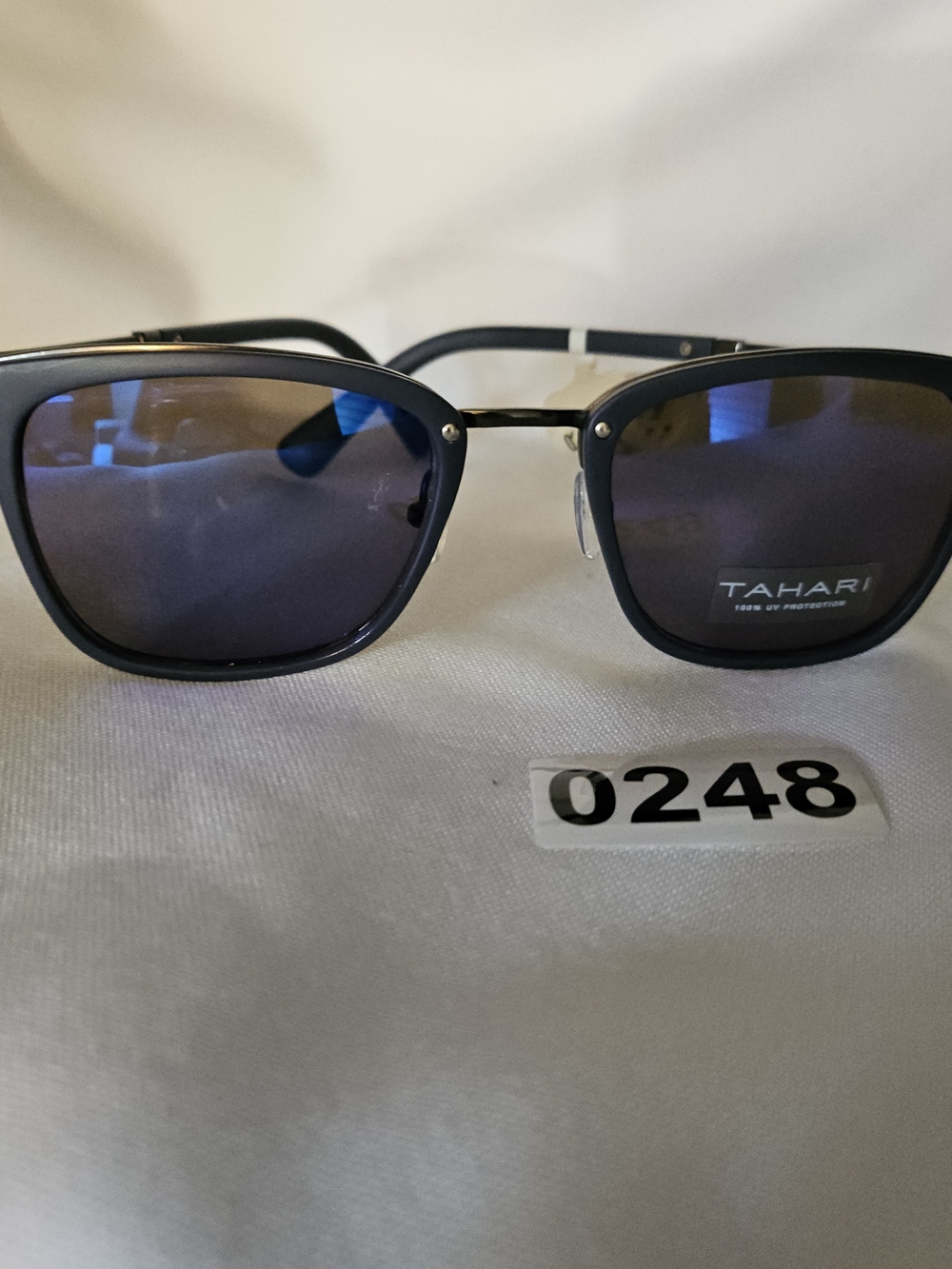 Tahari Black Frame Sunglasses with Blue-Tinted Lenses 248
